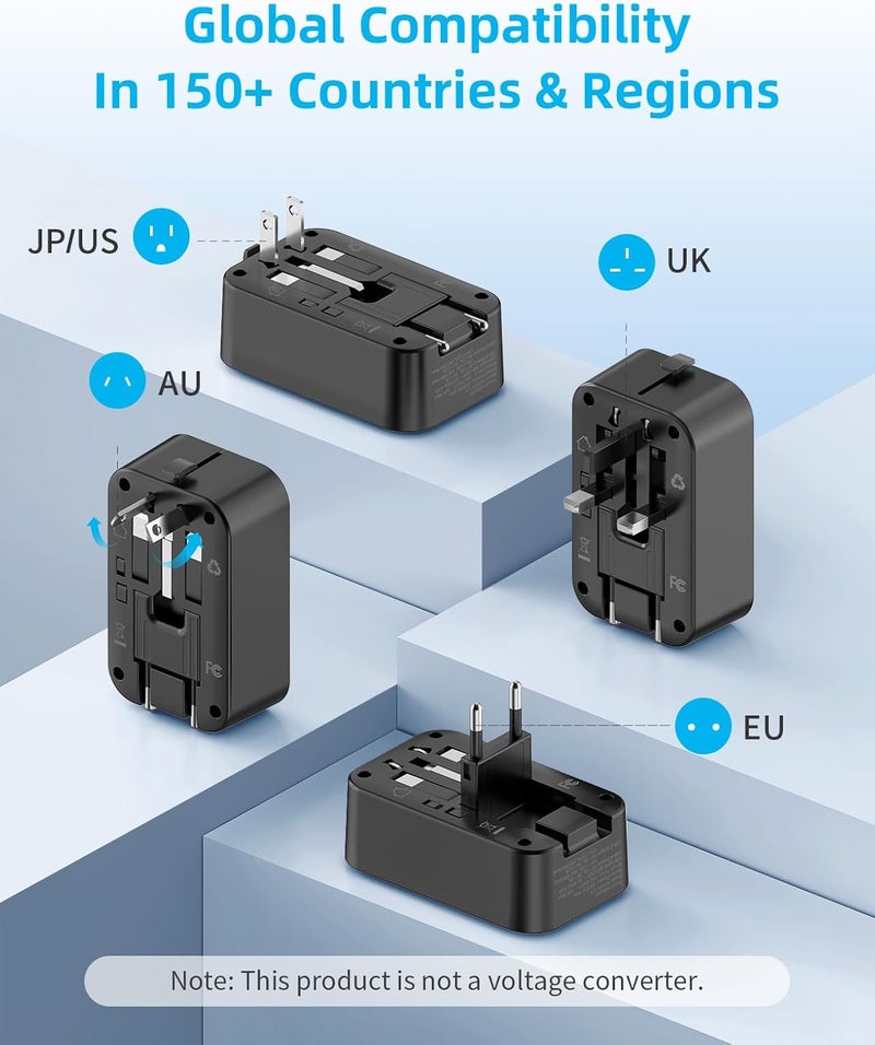 PAEWOK محول سفر USB C، محول سفر أوروبي مع 1 مخرج AC وشحن سريع USB (PD 20W)، محول عالمي قابل للطي من نوع C/G/A/I، أسود - Image 2